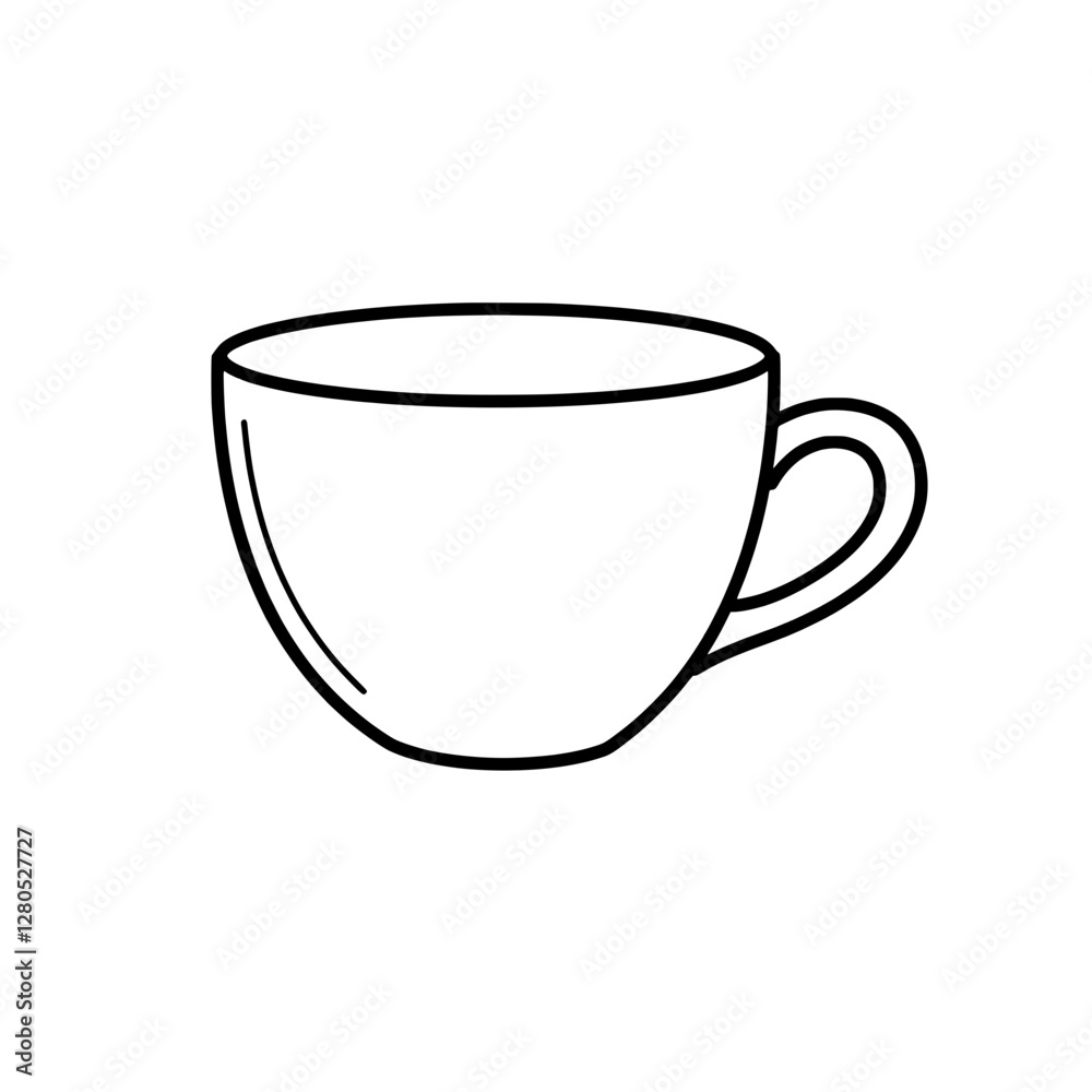 Elegant Coffee Cup: A simple outline of a sleek, modern coffee cup with a curved handle, ideal for minimalist design projects, presentations, or illustrating culinary concepts. Elegant Coffee Cup: A simple outline of a sleek, modern coffee cup with a curved handle, ideal for minimalist design projects, presentations, or illustrating culinary concepts.