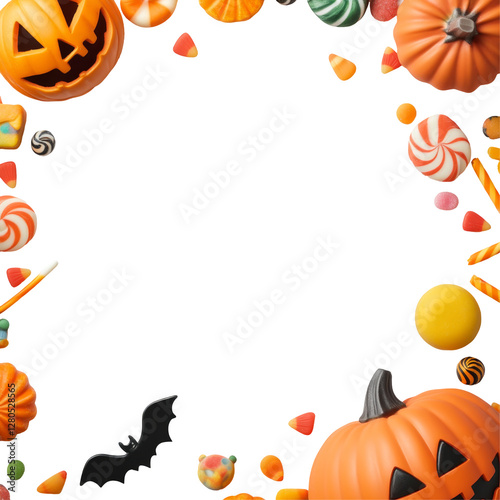 Halloween candy border with pumpkins and sweets creating a festive frame