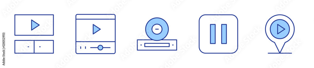 pause, video, video player, dvd player, location. Multimedia Icon vector illustration. Line Duotone style. Editable stroke