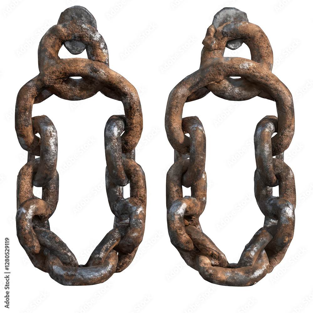 Fototapeta premium Rusty and cursed iron shackles isolated on transparent background