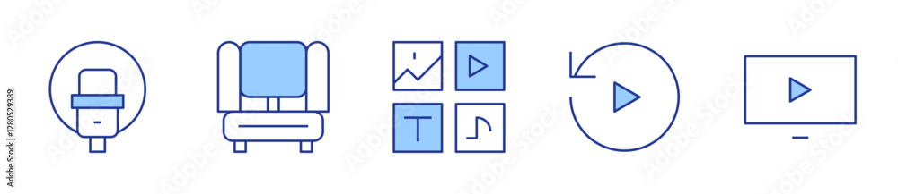replay, microphone, video, home theater, media. Multimedia Icon vector illustration. Line Duotone style. Editable stroke replay, microphone, video, home theater, media. Multimedia Icon vector illustration. Line Duotone style. Editable stroke