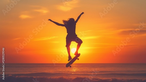 Wallpaper Mural silhouette of a skateboarder performing an ollie at sunset Torontodigital.ca