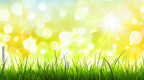 Bright Green Grass Meadow Under Summer Sunshine