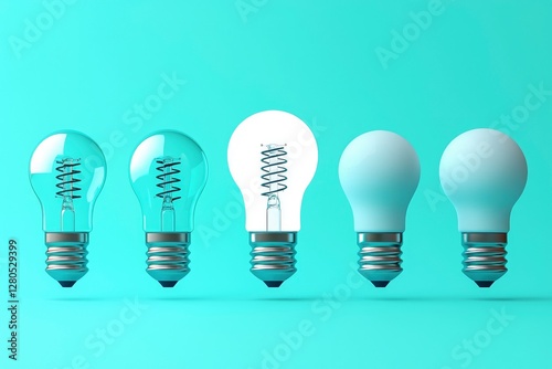 energy-saving light bulb and other  ordinary bulbs on green background.  innovation and energy efficiency. eco-friendly lamp design