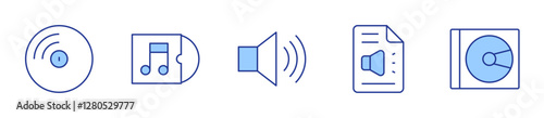 transcription, vinyl, cd, volume. Multimedia Icon vector illustration. Line Duotone style. Editable stroke