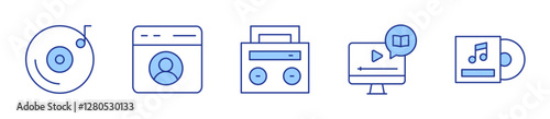 video, cd player, profile, music album, stereo. Multimedia Icon vector illustration. Line Duotone style. Editable stroke