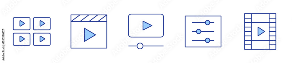 video, video file, video player, setup. Multimedia Icon vector illustration. Line Duotone style. Editable stroke video, video file, video player, setup. Multimedia Icon vector illustration. Line Duotone style. Editable stroke