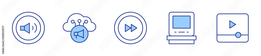 volume, cloud, video, video player, fast forward. Multimedia Icon vector illustration. Line Duotone style. Editable stroke volume, cloud, video, video player, fast forward. Multimedia Icon vector illustration. Line Duotone style. Editable stroke