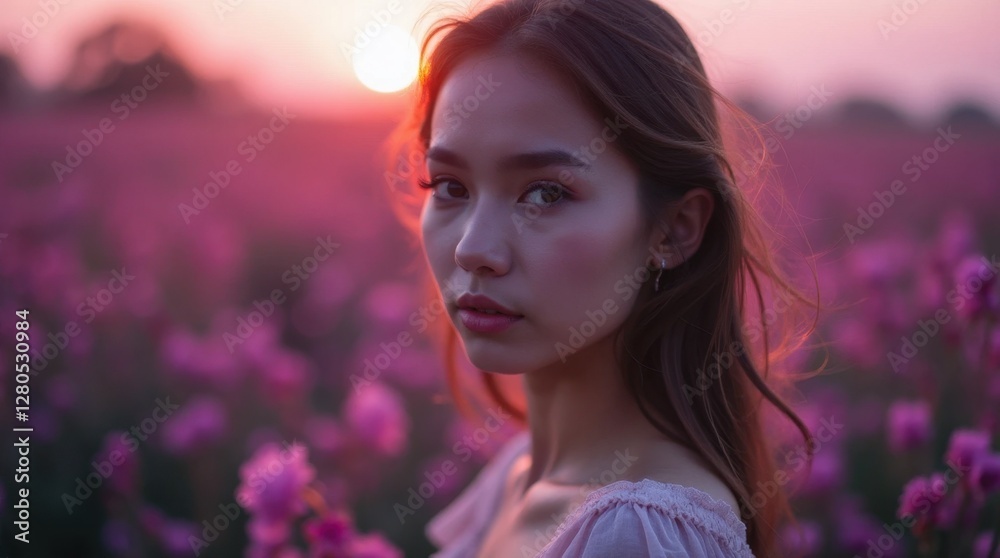 Naklejka premium Pink and Lavender Portrait of a Woman