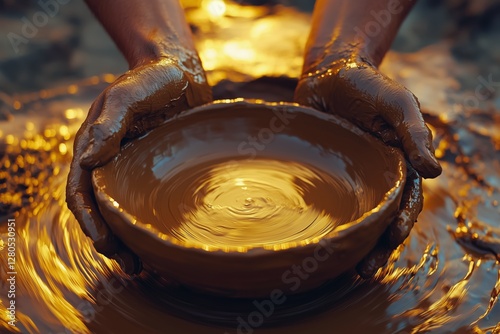 Crafting Pottery at Sunset With Hands Shaping Clay Into a Beautiful Bowl