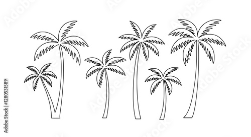 Tropical Palm Silhouette Set: A collection of stylized palm tree silhouettes, evoking a sense of tropical paradise, perfect for design projects and conveying a summer vibe.