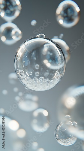 Floating Soap Bubbles Create Mesmerizing Reflections in a Tranquil Indoor Set...
