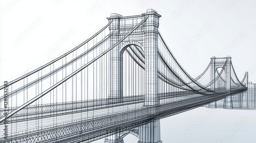 Fototapeta premium Wireframe Model of a Bridge in a Minimalist Architectural Style