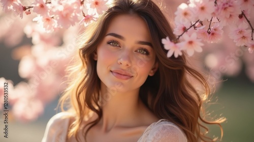 Woman in Cherry Blossom Grove
