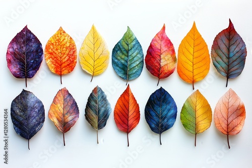 Collection of Colorful Autumn Leaves Arranged in a Vibrant Display Showcasing...