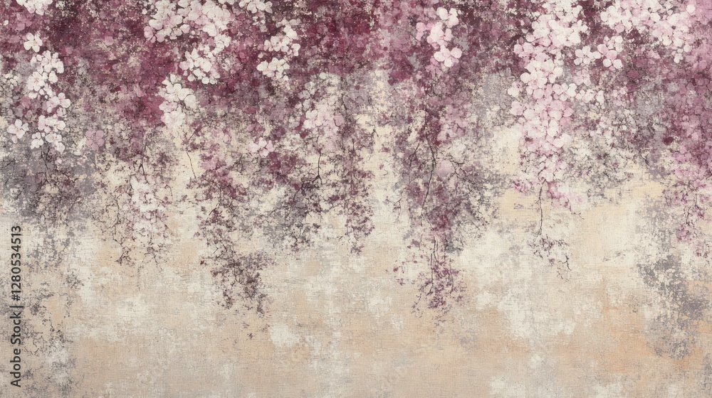 Floral Wall Art: Serene Pink and Purple Blossoms on Textured Background Floral Wall Art: Serene Pink and Purple Blossoms on Textured Background