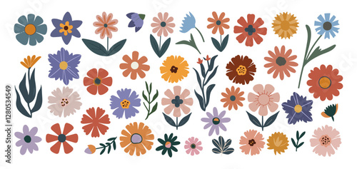 Set of hand drawn floral design elements, abstract shapes, leaves. Contemporary modern vector botanical art illustrations in trendy Peach Fuzz color palette isolated 