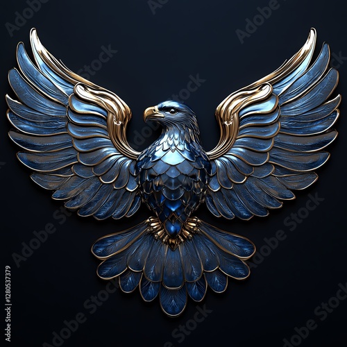 Beautifully crafted blue eagle emblem design. photo