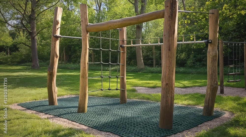 Outdoor gym equipment made from natural wood Outdoor gym equipment made from natural wood