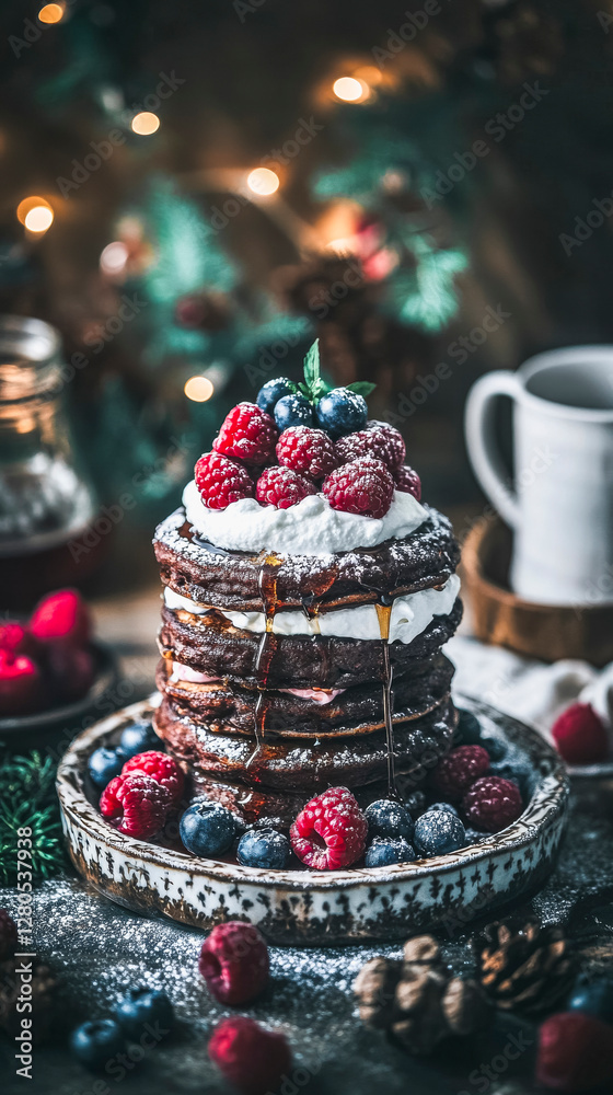Delicious buttermilk pancakes with fresh berries and syrup for breakfast bliss Delicious buttermilk pancakes with fresh berries and syrup for breakfast bliss