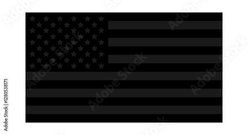 Solid black American flag on a transparent background. Symbol of defiance, intransigence, and refusal to surrender. Vector illustration.