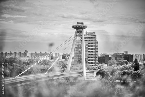 Photography Bridge of the Slovak National Uprising (SNP most), UFO bridge in Bratislava, cap
