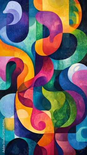 Colorful Abstract Composition Featuring Vibrant Geometric Shapes in a Dynamic...