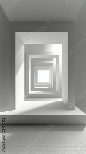 Multiple White Frames Creating a Tunnel Effect Against a Grey Backdrop