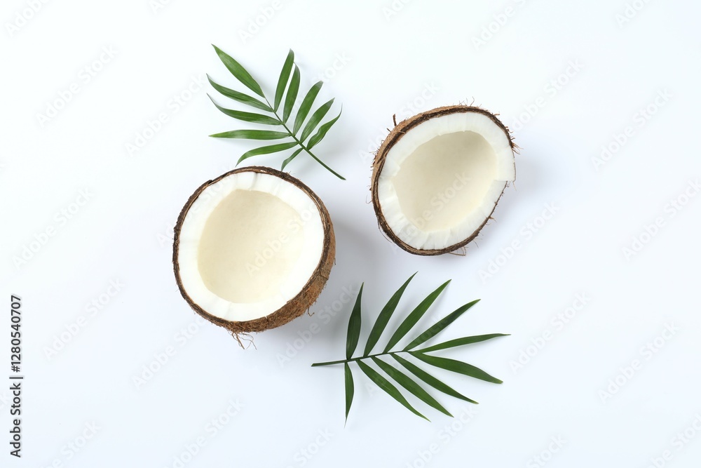 Coconut on white background, top view Coconut on white background, top view