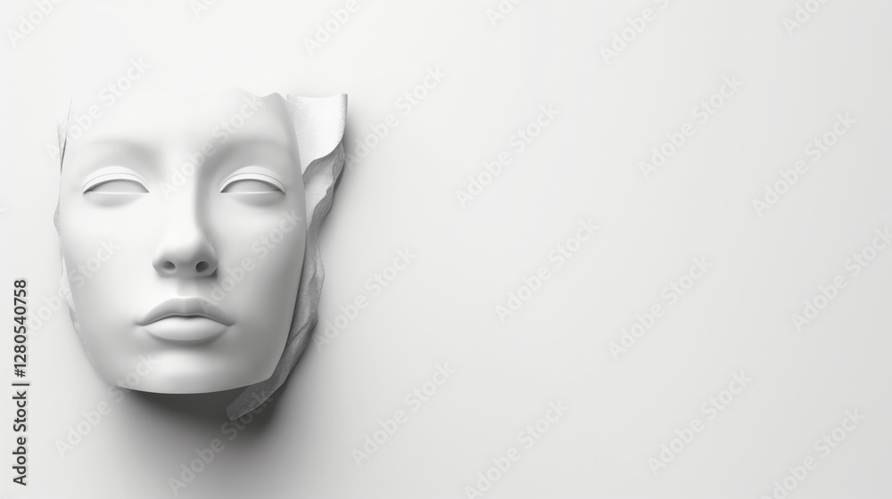 3d white render of a woman's face on a white background, copy space for text 3d white render of a woman's face on a white background, copy space for text