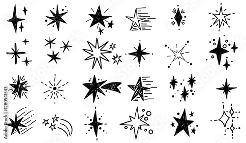 Hand drawn star blinking spark doodle sketch scribble decorative scrapbook flare glare light vector illustrations