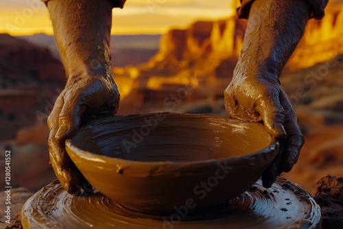 Crafting Pottery at Sunset With Hands Shaping Clay Into a Beautiful Bowl