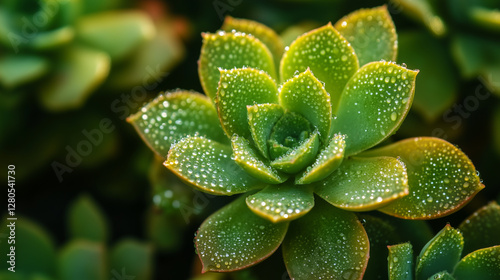 Close-up of fresh succulent plants with water droplets