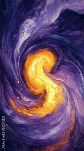 Swirling Cosmic Colors in a Vibrant Galactic Formation With Yellow and Purple...
