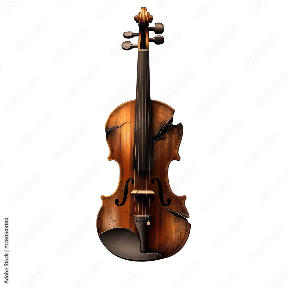 Haunted violin with broken strings isolated on transparent background Haunted violin with broken strings isolated on transparent background
