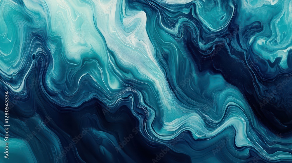 A cool-toned abstract background with smooth gradients of turquoise, teal, and deep navy blue