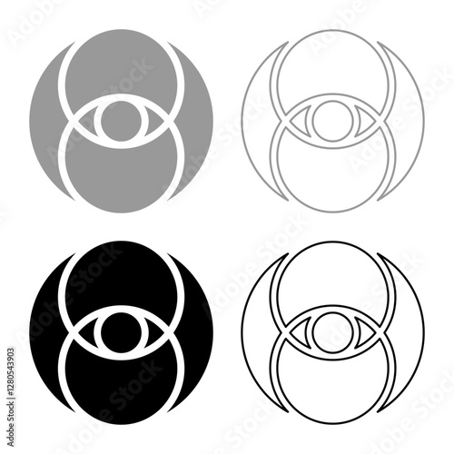 Vesica piscis eye gold sacred geometry symbol set icon grey black color vector illustration image solid fill outline contour line thin flat style