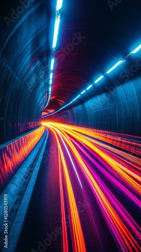 Vivid Light Trails in a Tunnel at Night Demonstrating Motion and Dynamic Energy