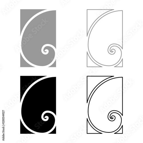 Golden ratio section Sacred geometry symbol ration proportions set icon grey black color vector illustration image solid fill outline contour line thin flat style