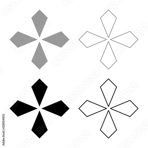 Star rhombus four leaf of chestnut sacred geometry symbol element ornament set icon grey black color vector illustration image solid fill outline contour line thin flat style