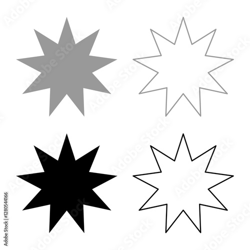 Six pointed star Bahaism Baha'i Bahai symbol unity and harmony between different religions cultures set icon grey black color vector illustration image solid fill outline contour line thin flat style photo