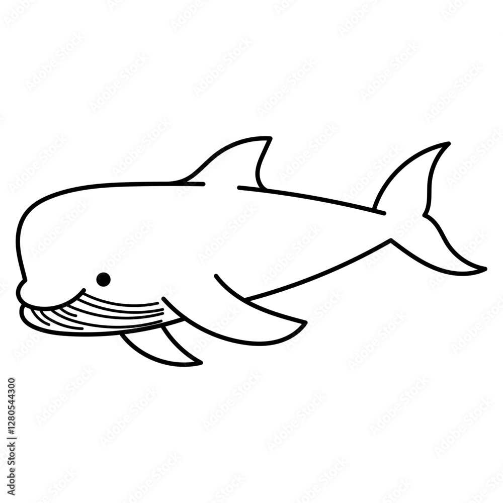 Obraz premium Whale outline in black and white, elegant and sleek design. Perfect for logos, prints, coloring book for kids, and nature themed projects
