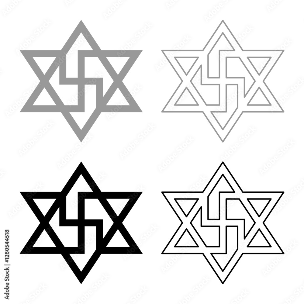 Raelism symbol David star of the galaxy Raeliteli set icon grey black color vector illustration image solid fill outline contour line thin flat style