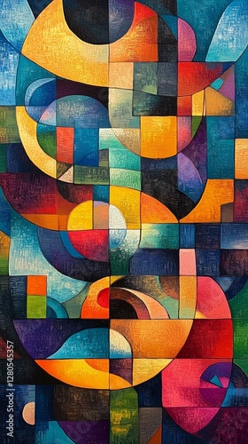Colorful Abstract Composition Featuring Vibrant Geometric Shapes in a Dynamic...