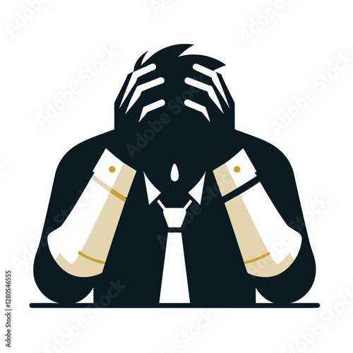 Overwhelmed Businessman in Stressful Situation - Abstract Illustration