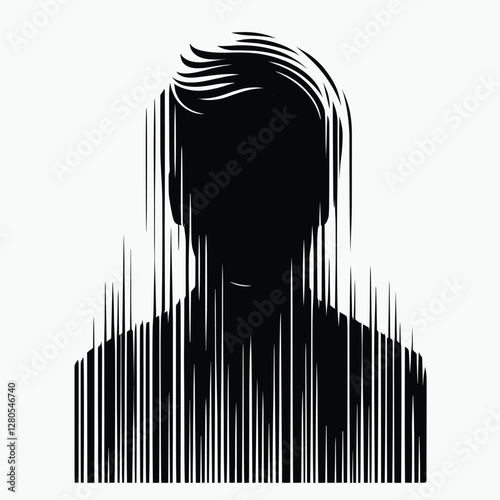 Barcode Silhouette Portrait of a Person – Conceptual Modern Art Illustration