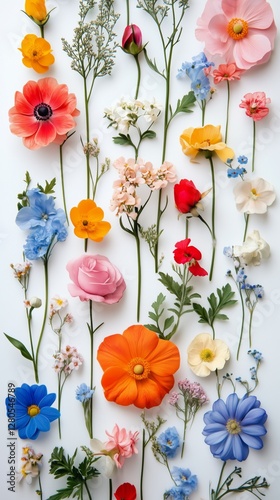 Colorful Floral Arrangement Showcasing Various Blooms on a Bright Background