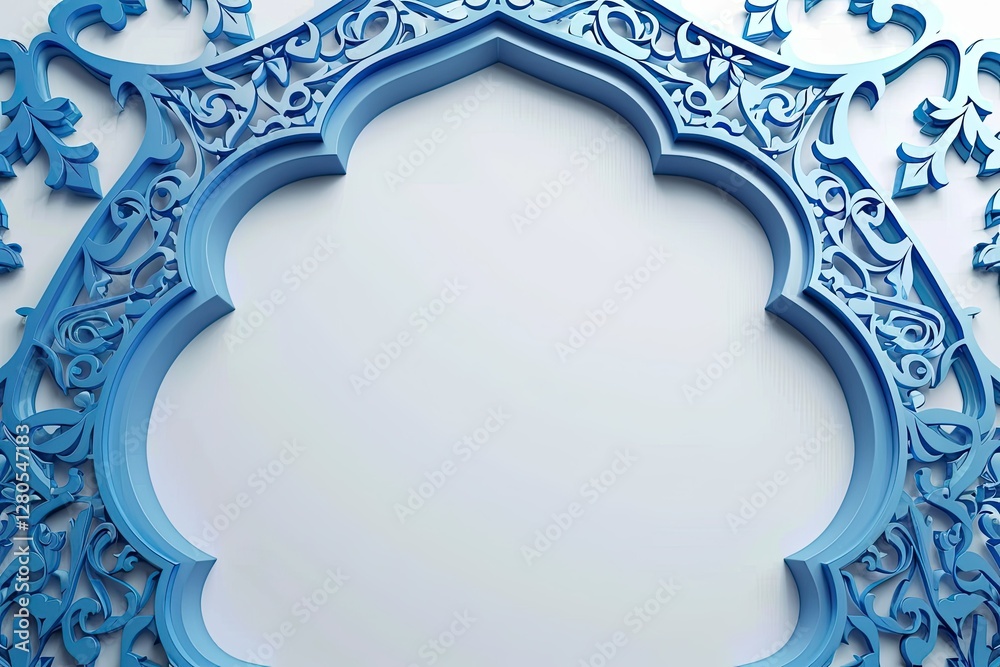 Fototapeta premium islamic blue ornament frame vector design with curved pattern on white background