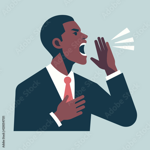 Business Leader Speaking Out Loud - Flat Illustration of a Confident Presentation