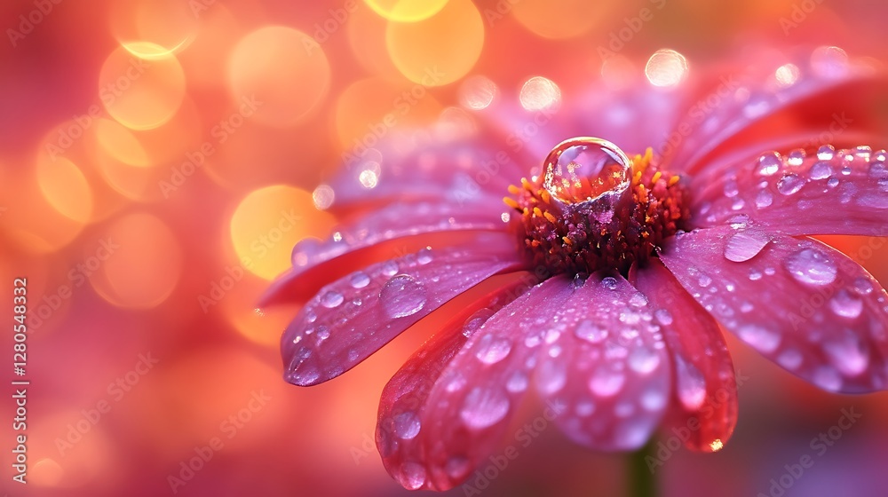 Dewdrop on Pink Flower, Bokeh Background Dewdrop on Pink Flower, Bokeh Background